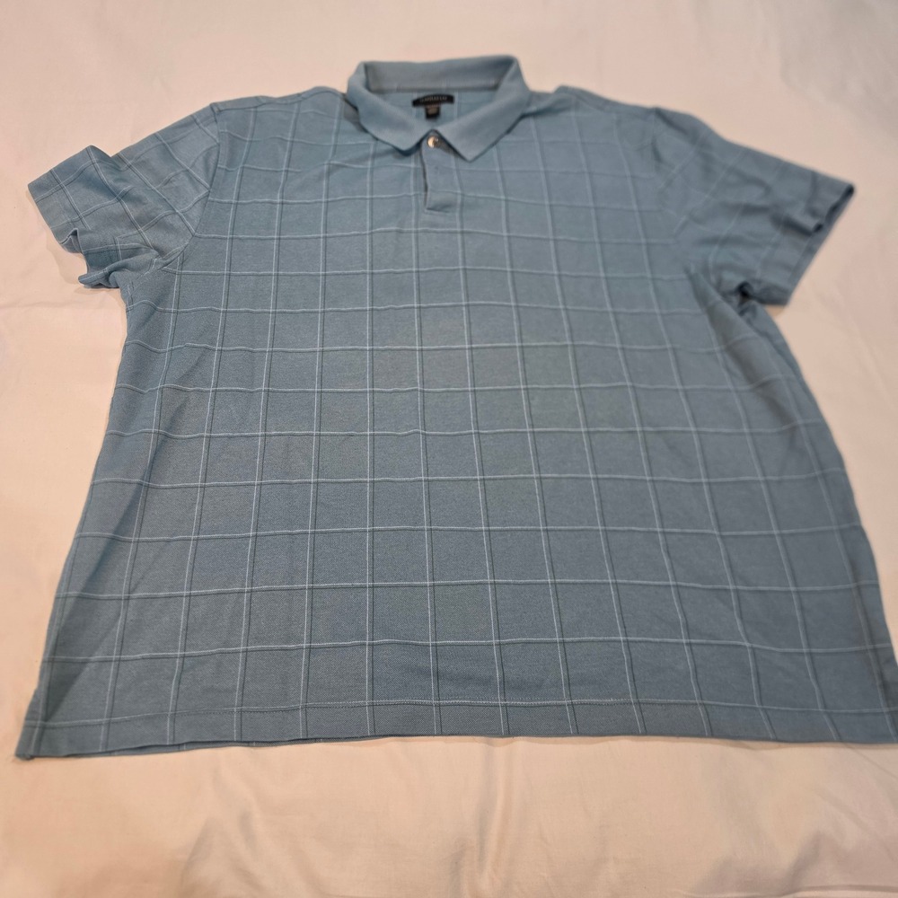 Van Heusen Polo Shirt Mens XXL Blue Excellent Grid Pattern Short Sleeve Pique